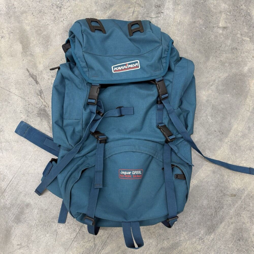 Vintage Karrimor Jaguar GR 55L Blue Rucksack SA System Backpacking Outdoors
